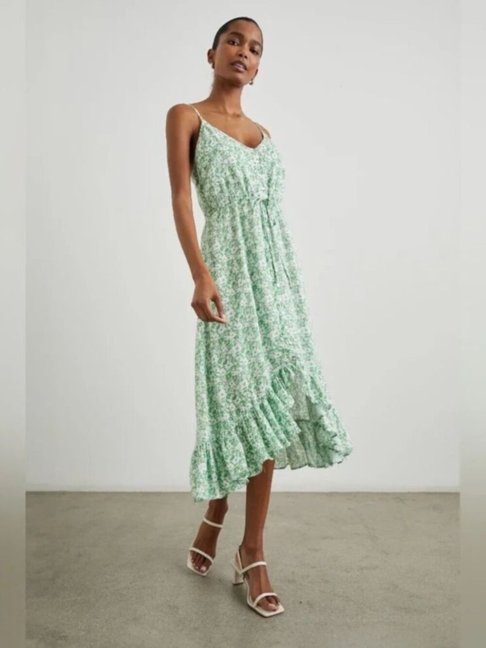 Rails Frida GreenFloral Linen Blend Midi Dress